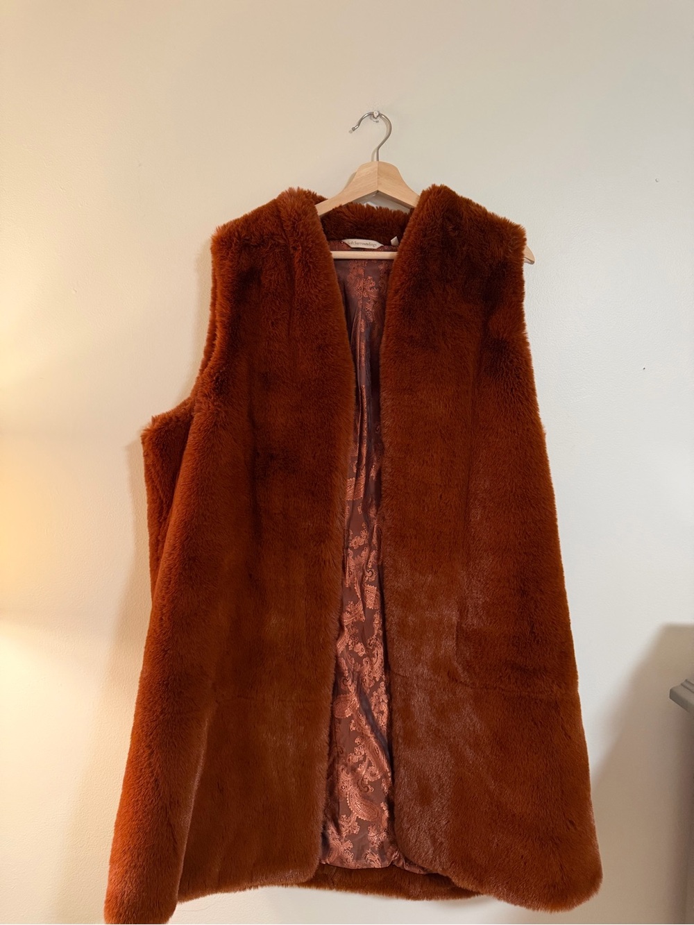 Soft Surroundings Rust Brown Faux Fur Long Vest